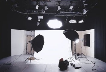 Photography equipment with lights and background